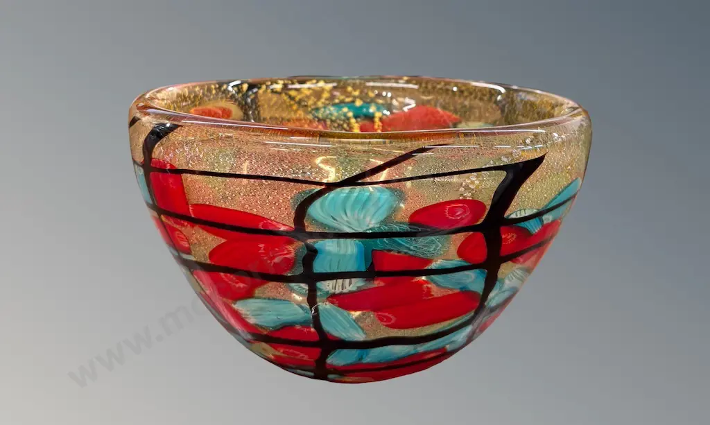 Murano Red and Blue Art Glass Bowl with Gold Foil H13xD22cm Image 1++