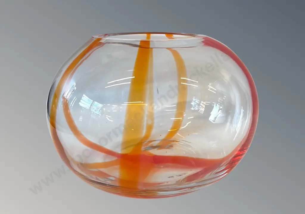 Art Glass Vase with Orange and Red Optic Swirls H16xD25cm AF Image 1++