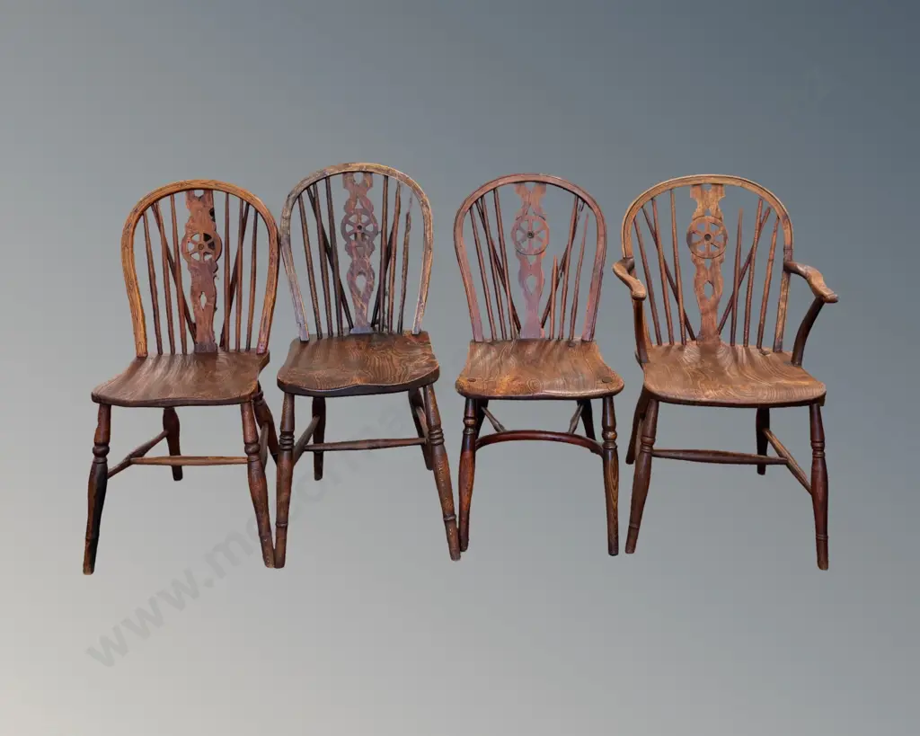 Three Oak Windsor Chairs and One Carver Image 1++