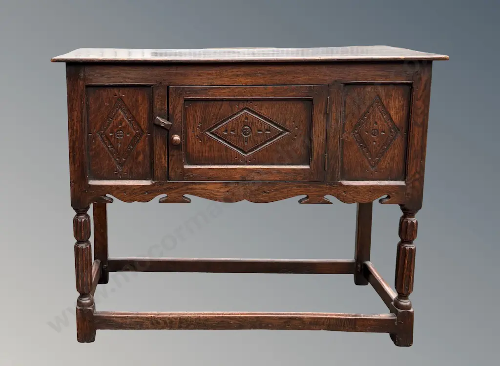 Oak Single Door Cupboard with Carved Panels L91xH73xD35cm Image 1++