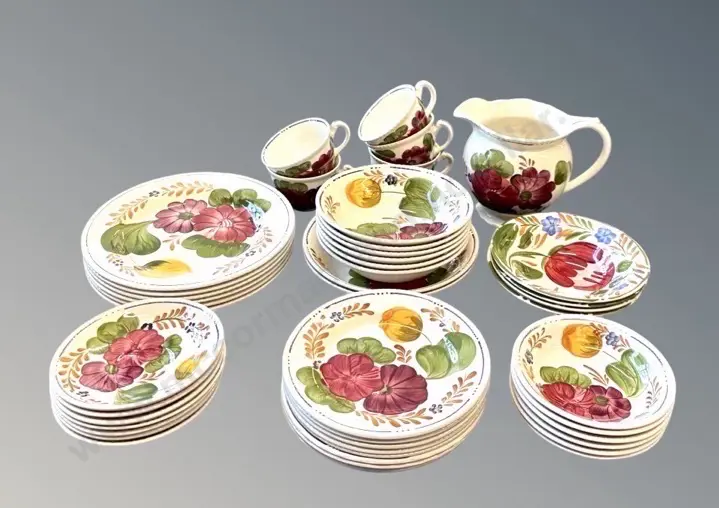 Woods & Sons Belle Fiore 41 piece Set, Lunch Plates (one AF), Side Plates, Bowls, Cups, Pitcher, and Four Wade 'Capri' Image 1++