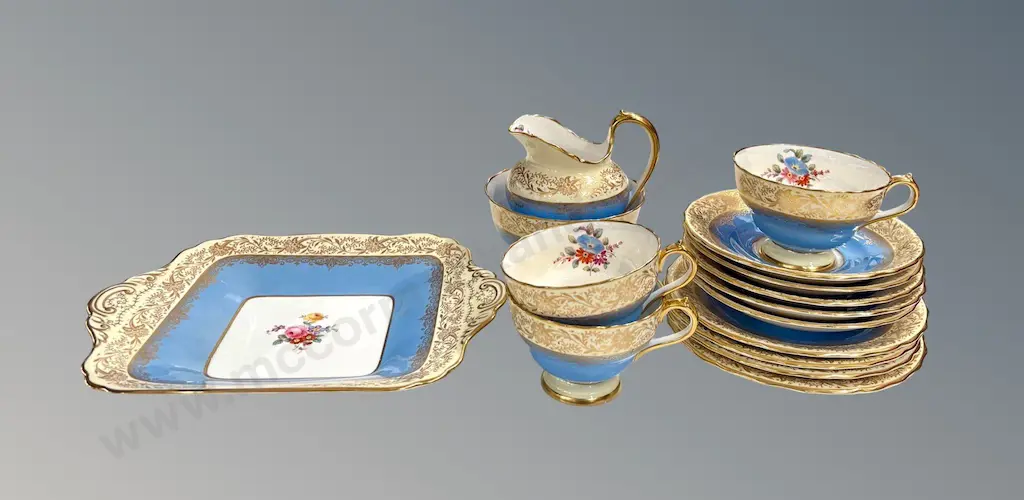 Spode Ruskin China - Cups, Saucers, Side Plates, Sandwich Plate, Creamer & Sugar Bowl, 15 pieces Image 1++