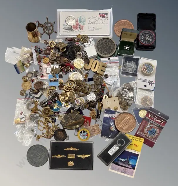 Large Selection of Navy and Armed Services Badges, Pins, Keyrings, Nametags, Ribbons, Coins etc Image 1++