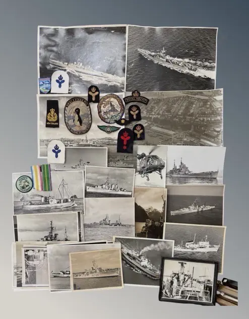 Selection of Black and White Navy Photographs and Embroidered Patches Image 1++
