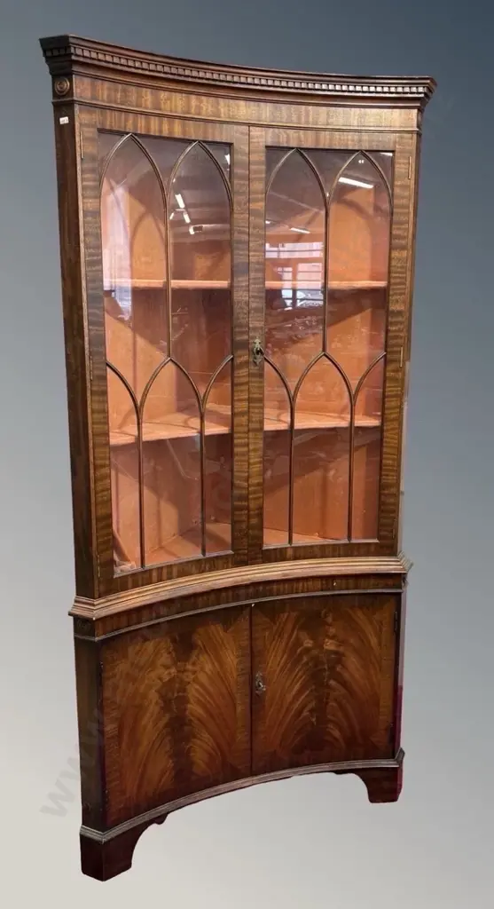 Flame Mahogany Display Cabinet with Concave Astragal Doors, H188xW92xD45cm Image 1++