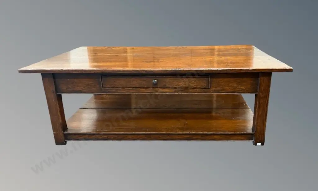 Oak Single Drawer Coffee Table with Magazine Shelf L130xH44xD69cm Image 1++