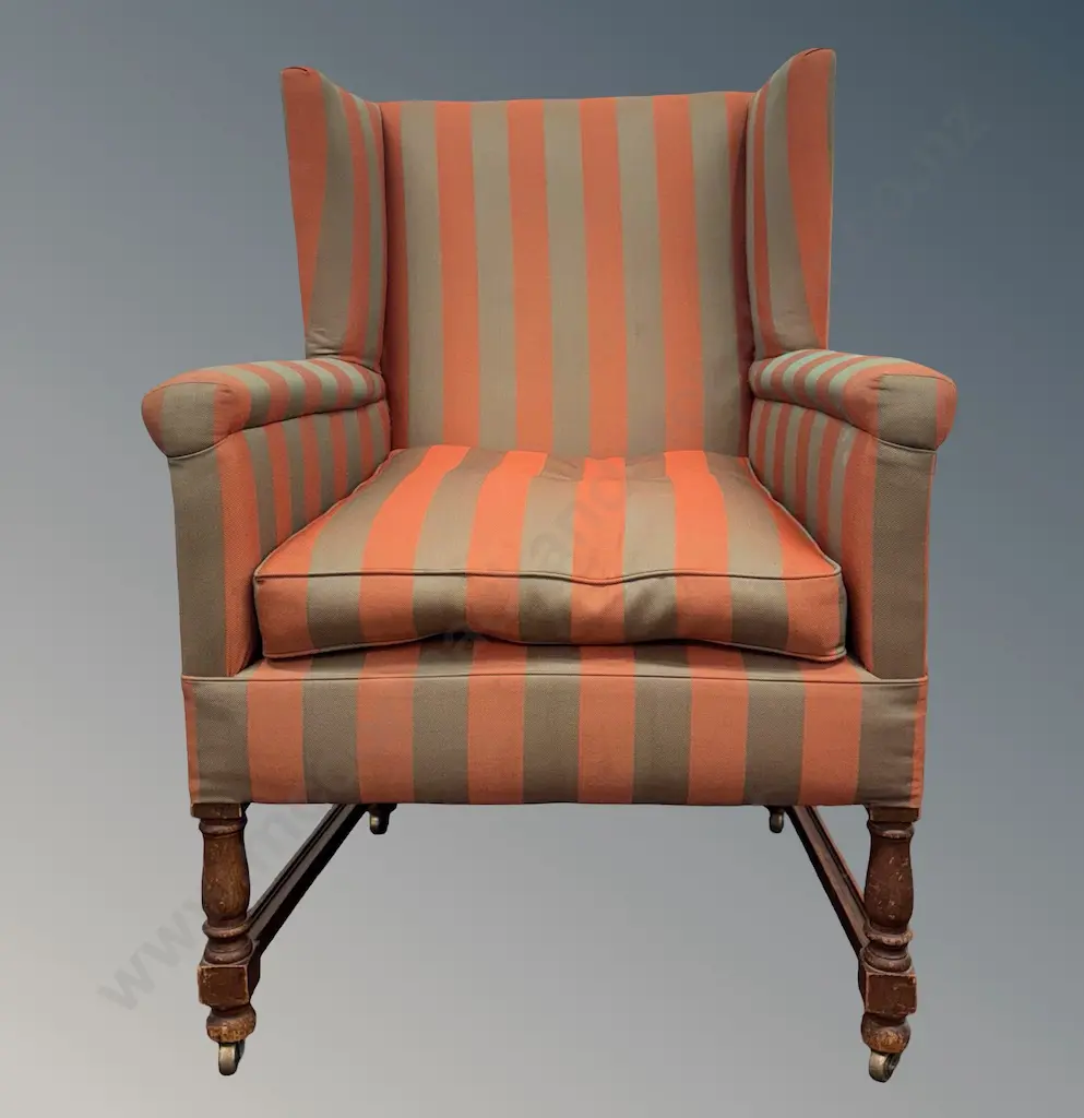 Striped Upholstered Wingchair on Wooden Stretcher Base L78xH106cm Image 1++
