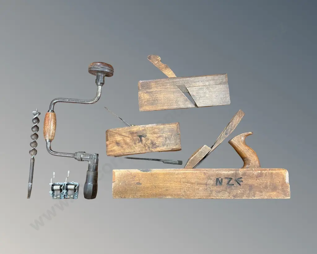 Three Wooden Planes and Woodwork Tools etc Image 1++