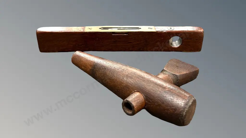 Mahogany and Brass Level and Wooden Barrel Tap Image 1++