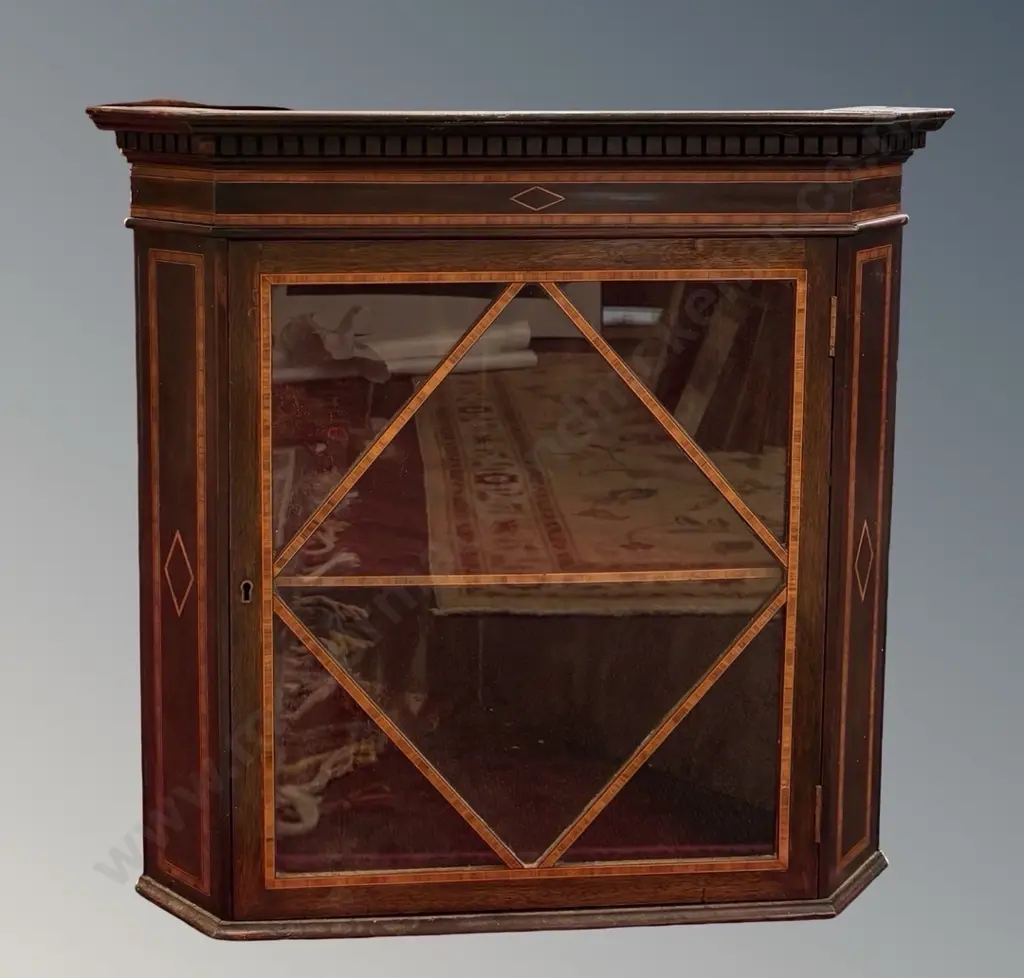 Oak with Fruitwood Stringing Corner Cabinet, H71xW74xD45cm Image 1++