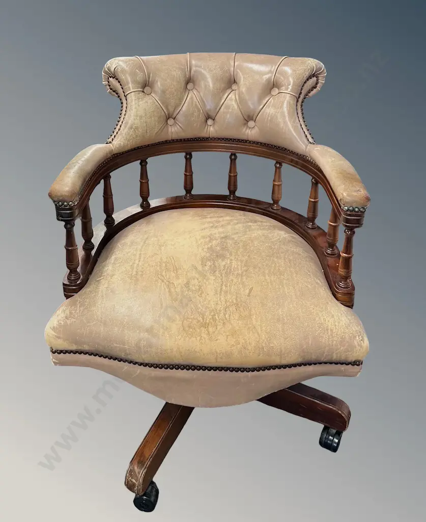 Leather Spindle Back Revolving Desk Chair Image 1++