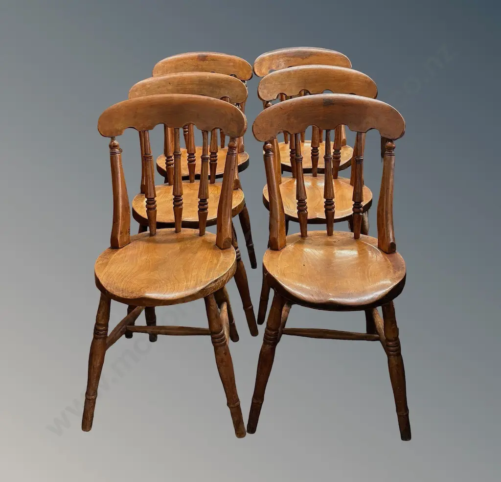 Set of 6 Elm Spindle Back Dining Chairs Image 1++