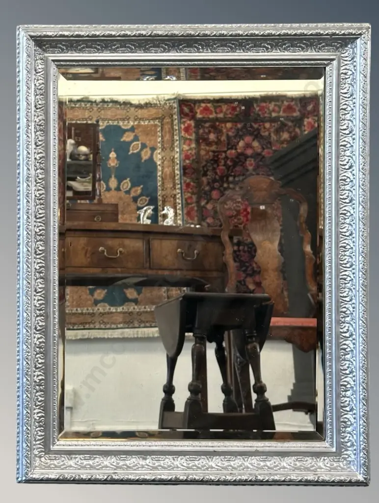 Silver Beveled Edge Wall Mirror, H72xW57cm Image 1++