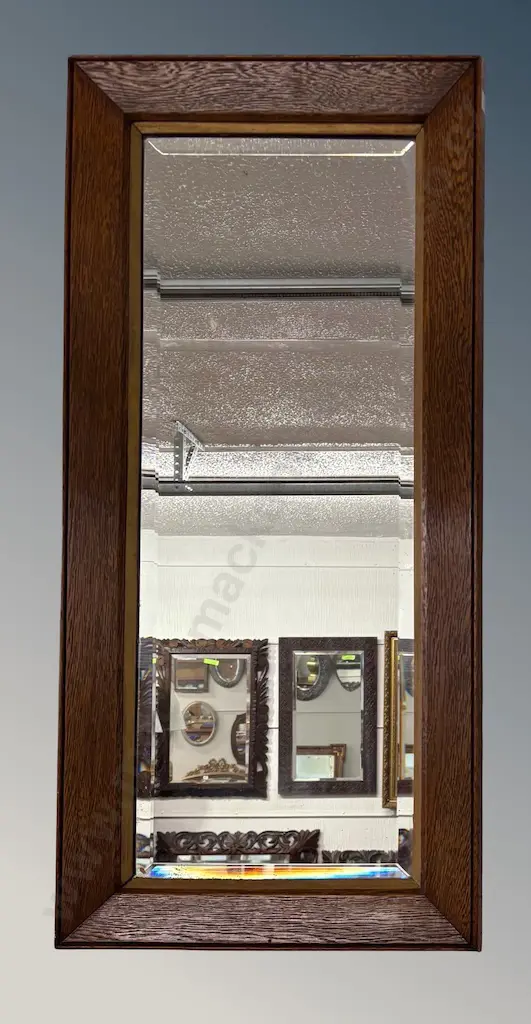 Oak Beveled Edge Rectangular Wall Mirror with Gilded Border H95xW44cm Image 1++