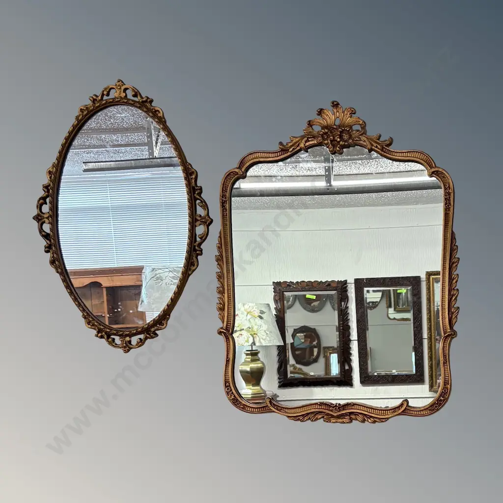 Two Ornate Gilt Framed Wall Mirrors H73xW56cm and H62xW41cm Image 1++